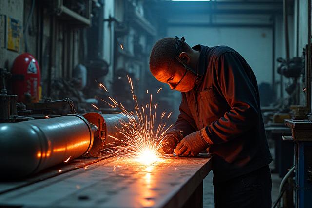 कस्टम फैब्रिकेशन और वेल्डिंग क्षेत्र, धातु शिल्प कौशल का प्रदर्शन