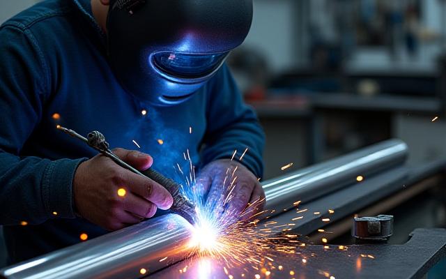 एक कुशल वेल्डर कस्टम निकास पाइप को फैब्रिकेट करता है